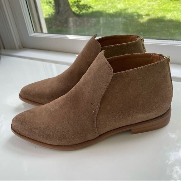 HOUSE OF HARLOW 1960 Low cut tan suede ankle bootie back zip sz 7 made in Spain - Picture 4 of 10